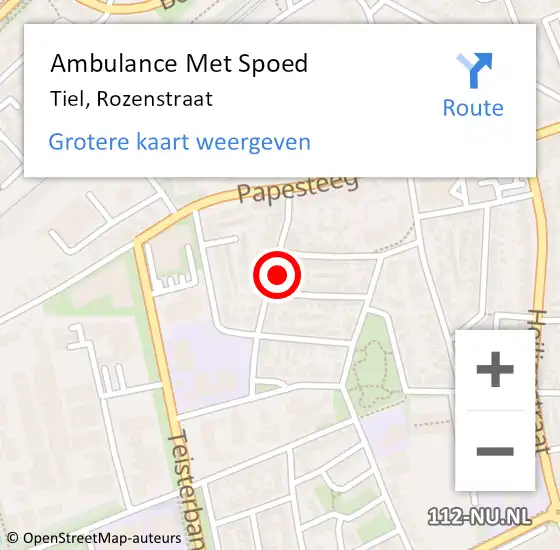 Locatie op kaart van de 112 melding: Ambulance Met Spoed Naar Tiel, Rozenstraat op 22 februari 2022 10:34