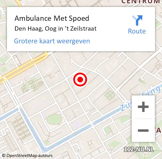 Locatie op kaart van de 112 melding: Ambulance Met Spoed Naar Den Haag, Oog in 't Zeilstraat op 22 februari 2022 10:38