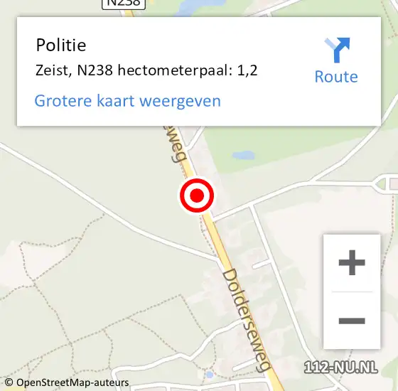 Locatie op kaart van de 112 melding: Politie Zeist, N238 hectometerpaal: 1,2 op 22 februari 2022 11:07