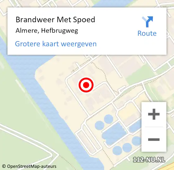 Locatie op kaart van de 112 melding: Brandweer Met Spoed Naar Almere, Hefbrugweg op 22 februari 2022 11:16