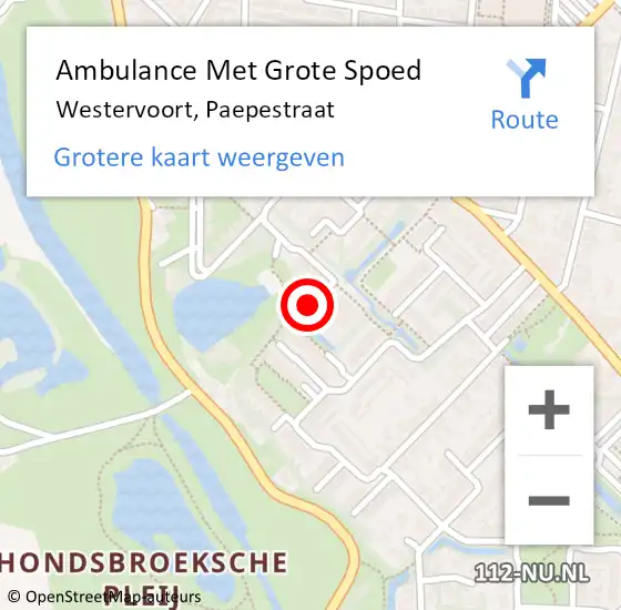 Locatie op kaart van de 112 melding: Ambulance Met Grote Spoed Naar Westervoort, Paepestraat op 22 februari 2022 11:18