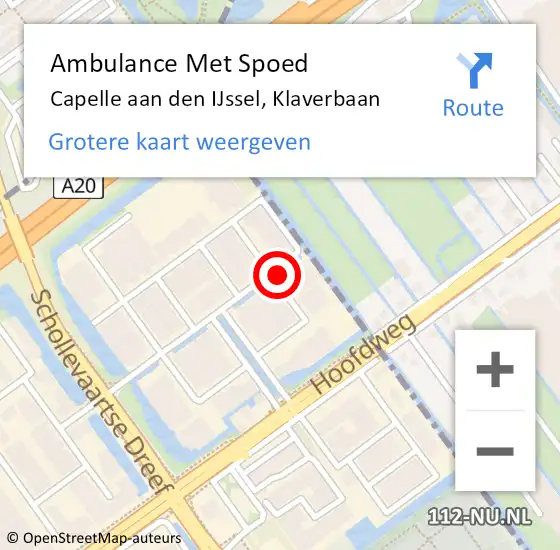 Locatie op kaart van de 112 melding: Ambulance Met Spoed Naar Capelle aan den IJssel, Klaverbaan op 22 februari 2022 11:37