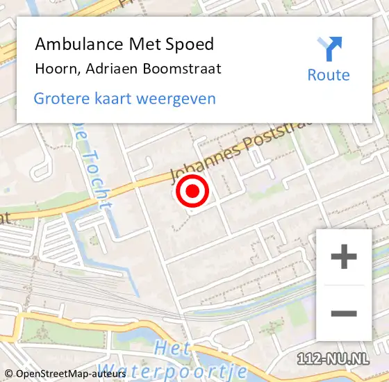 Locatie op kaart van de 112 melding: Ambulance Met Spoed Naar Hoorn, Adriaen Boomstraat op 22 februari 2022 11:40