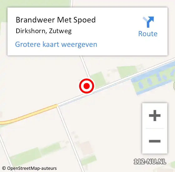 Locatie op kaart van de 112 melding: Brandweer Met Spoed Naar Dirkshorn, Zutweg op 22 februari 2022 11:45