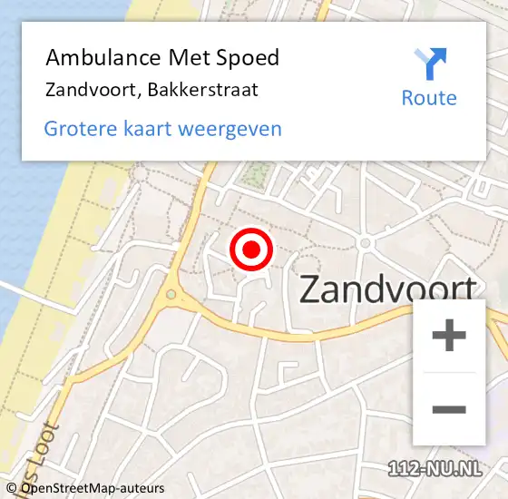 Locatie op kaart van de 112 melding: Ambulance Met Spoed Naar Zandvoort, Bakkerstraat op 22 februari 2022 11:54