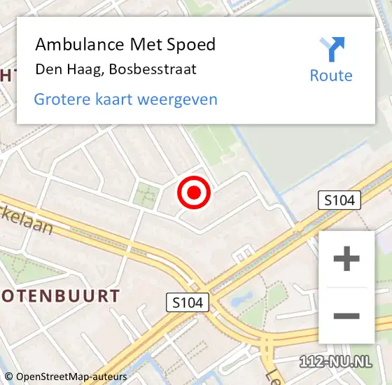 Locatie op kaart van de 112 melding: Ambulance Met Spoed Naar Den Haag, Bosbesstraat op 22 februari 2022 12:03