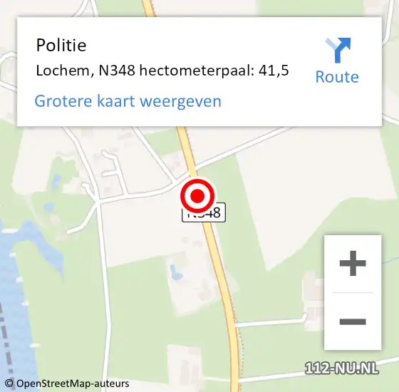 Locatie op kaart van de 112 melding: Politie Lochem, N348 hectometerpaal: 41,5 op 22 februari 2022 12:51