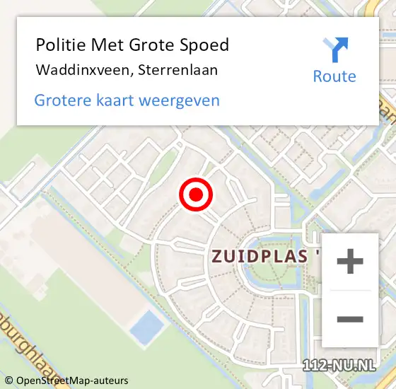 Locatie op kaart van de 112 melding: Politie Met Grote Spoed Naar Waddinxveen, Sterrenlaan op 22 februari 2022 13:15