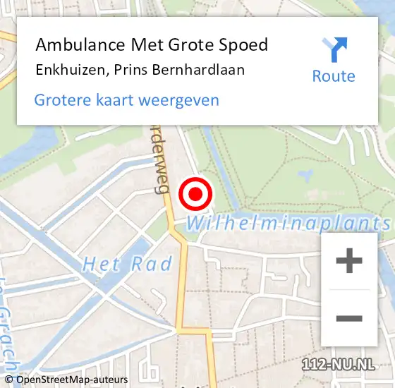 Locatie op kaart van de 112 melding: Ambulance Met Grote Spoed Naar Enkhuizen, Prins Bernhardlaan op 22 februari 2022 13:22