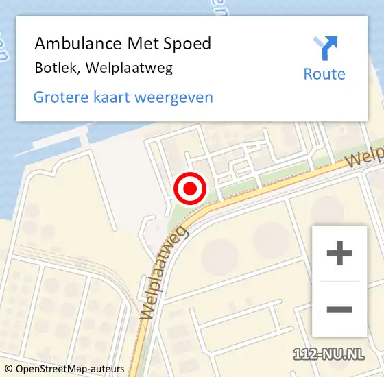 Locatie op kaart van de 112 melding: Ambulance Met Spoed Naar Botlek, Welplaatweg op 22 februari 2022 13:30