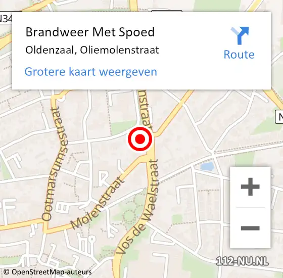 Locatie op kaart van de 112 melding: Brandweer Met Spoed Naar Oldenzaal, Oliemolenstraat op 22 februari 2022 13:31
