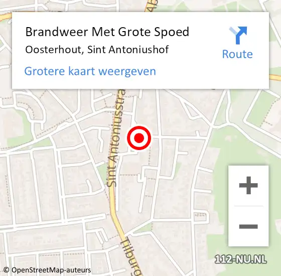 Locatie op kaart van de 112 melding: Brandweer Met Grote Spoed Naar Oosterhout, Sint Antoniushof op 22 februari 2022 13:41