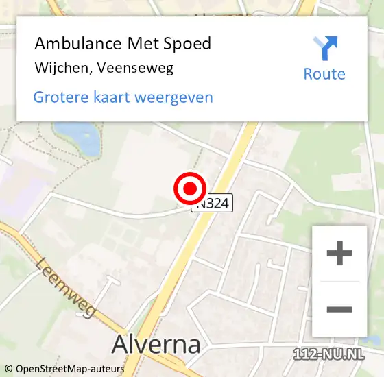 Locatie op kaart van de 112 melding: Ambulance Met Spoed Naar Wijchen, Veenseweg op 22 februari 2022 13:46