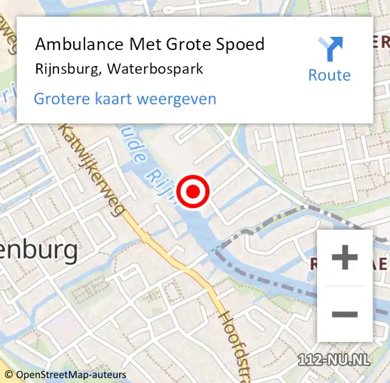 Locatie op kaart van de 112 melding: Ambulance Met Grote Spoed Naar Rijnsburg, Waterbospark op 22 februari 2022 13:55