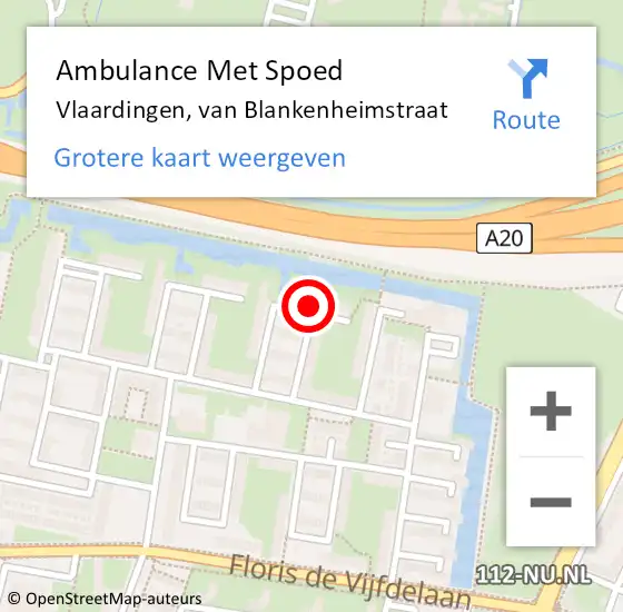 Locatie op kaart van de 112 melding: Ambulance Met Spoed Naar Vlaardingen, van Blankenheimstraat op 22 februari 2022 14:10