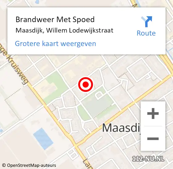 Locatie op kaart van de 112 melding: Brandweer Met Spoed Naar Maasdijk, Willem Lodewijkstraat op 22 februari 2022 14:15