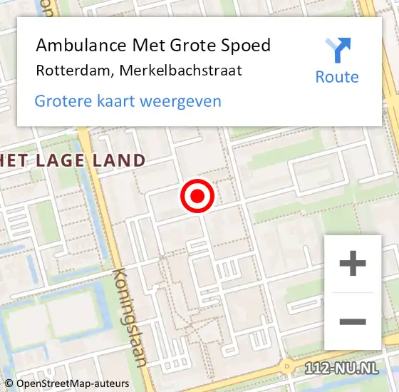 Locatie op kaart van de 112 melding: Ambulance Met Grote Spoed Naar Rotterdam, Merkelbachstraat op 22 februari 2022 14:15