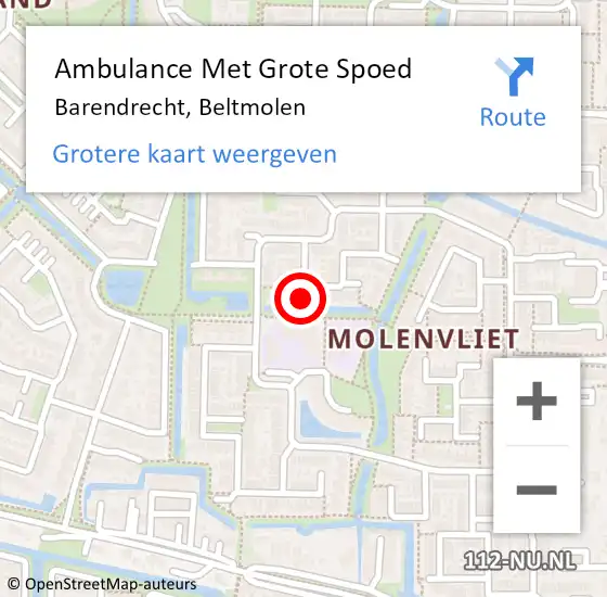 Locatie op kaart van de 112 melding: Ambulance Met Grote Spoed Naar Barendrecht, Beltmolen op 22 februari 2022 14:22