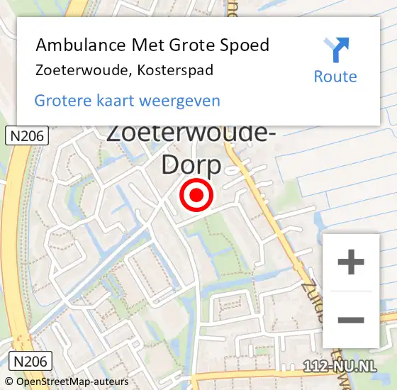 Locatie op kaart van de 112 melding: Ambulance Met Grote Spoed Naar Zoeterwoude, Kosterspad op 22 februari 2022 14:44