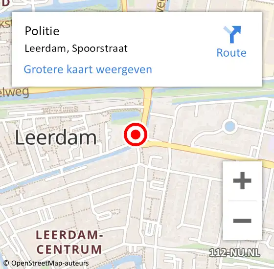 Locatie op kaart van de 112 melding: Politie Leerdam, Spoorstraat op 22 februari 2022 14:56