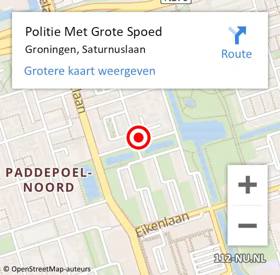 Locatie op kaart van de 112 melding: Politie Met Grote Spoed Naar Groningen, Saturnuslaan op 22 februari 2022 15:00