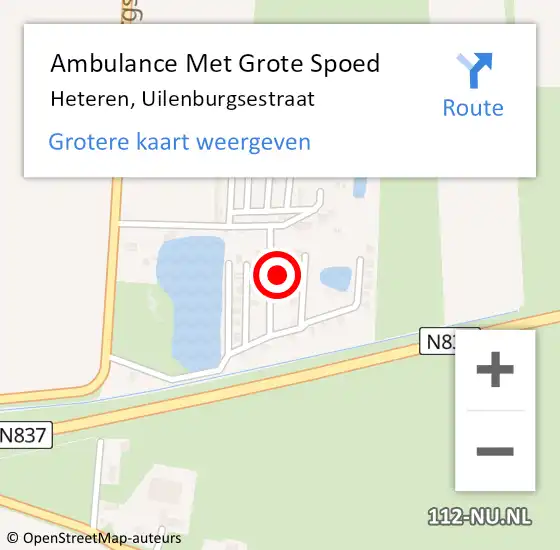 Locatie op kaart van de 112 melding: Ambulance Met Grote Spoed Naar Heteren, Uilenburgsestraat op 22 februari 2022 15:01