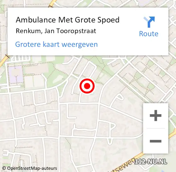 Locatie op kaart van de 112 melding: Ambulance Met Grote Spoed Naar Renkum, Jan Tooropstraat op 22 februari 2022 15:15