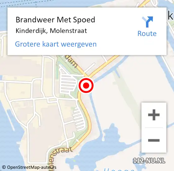 Locatie op kaart van de 112 melding: Brandweer Met Spoed Naar Kinderdijk, Molenstraat op 22 februari 2022 15:32