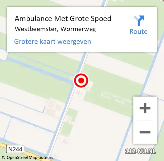 Locatie op kaart van de 112 melding: Ambulance Met Grote Spoed Naar Westbeemster, Wormerweg op 22 februari 2022 15:55