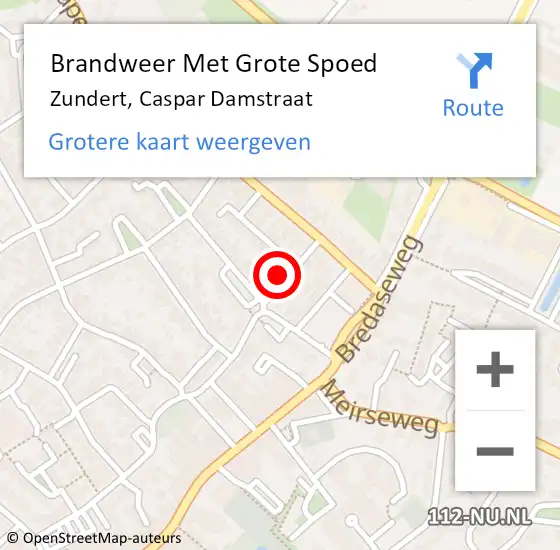 Locatie op kaart van de 112 melding: Brandweer Met Grote Spoed Naar Zundert, Caspar Damstraat op 22 februari 2022 16:16