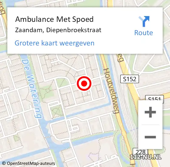 Locatie op kaart van de 112 melding: Ambulance Met Spoed Naar Zaandam, Diepenbroekstraat op 22 februari 2022 16:23