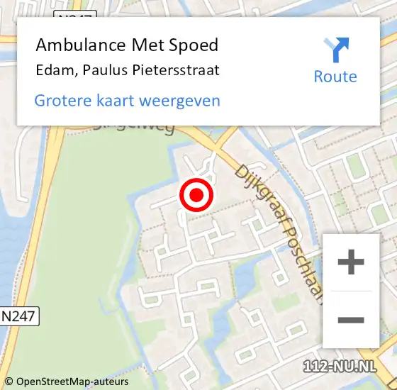 Locatie op kaart van de 112 melding: Ambulance Met Spoed Naar Edam, Paulus Pietersstraat op 22 februari 2022 16:37