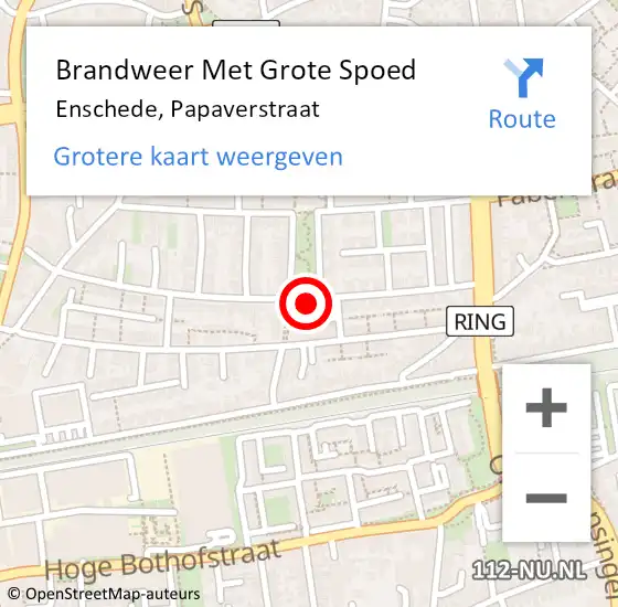 Locatie op kaart van de 112 melding: Brandweer Met Grote Spoed Naar Enschede, Papaverstraat op 22 februari 2022 16:41