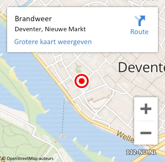 Locatie op kaart van de 112 melding: Brandweer Deventer, Nieuwe Markt op 22 februari 2022 16:48