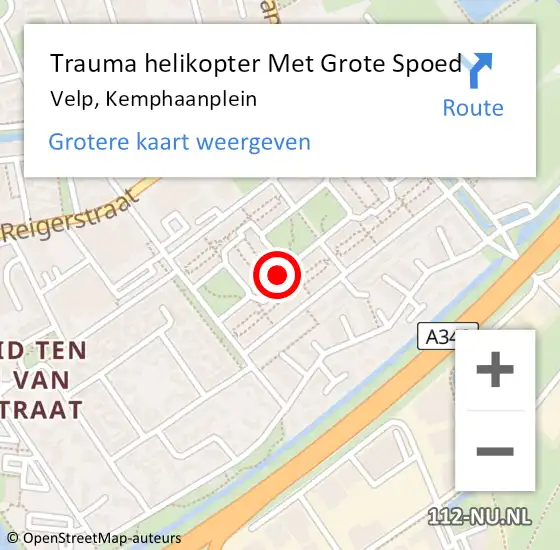 Locatie op kaart van de 112 melding: Trauma helikopter Met Grote Spoed Naar Velp, Kemphaanplein op 22 februari 2022 16:50