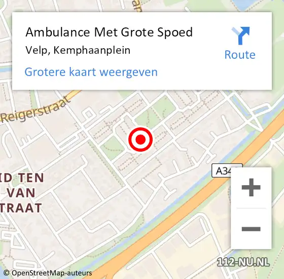 Locatie op kaart van de 112 melding: Ambulance Met Grote Spoed Naar Velp, Kemphaanplein op 22 februari 2022 16:53