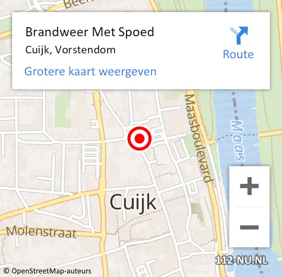 Locatie op kaart van de 112 melding: Brandweer Met Spoed Naar Cuijk, Vorstendom op 22 februari 2022 17:23