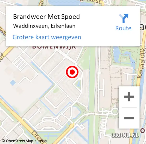 Locatie op kaart van de 112 melding: Brandweer Met Spoed Naar Waddinxveen, Eikenlaan op 22 februari 2022 17:24