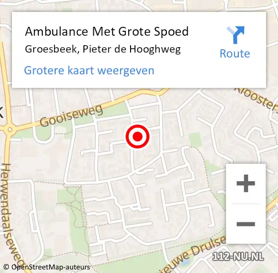 Locatie op kaart van de 112 melding: Ambulance Met Grote Spoed Naar Groesbeek, Pieter de Hooghweg op 22 februari 2022 17:37