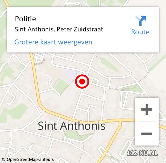 Locatie op kaart van de 112 melding: Politie Sint Anthonis, Peter Zuidstraat op 22 februari 2022 17:38