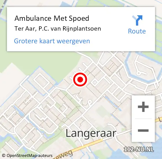 Locatie op kaart van de 112 melding: Ambulance Met Spoed Naar Ter Aar, P.C. van Rijnplantsoen op 22 februari 2022 18:11