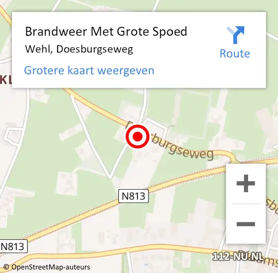 Locatie op kaart van de 112 melding: Brandweer Met Grote Spoed Naar Wehl, Doesburgseweg op 22 februari 2022 18:11