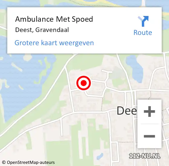 Locatie op kaart van de 112 melding: Ambulance Met Spoed Naar Deest, Gravendaal op 22 februari 2022 18:15