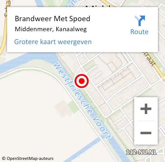 Locatie op kaart van de 112 melding: Brandweer Met Spoed Naar Middenmeer, Kanaalweg op 22 februari 2022 18:16