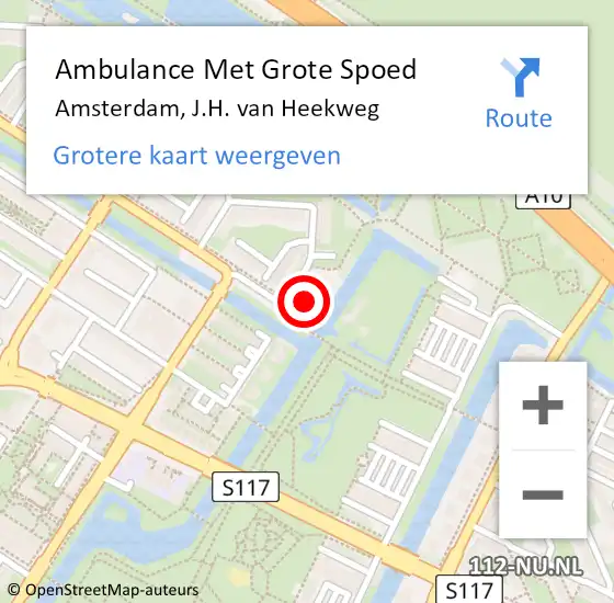 Locatie op kaart van de 112 melding: Ambulance Met Grote Spoed Naar Amsterdam, J.H. van Heekweg op 22 februari 2022 18:17