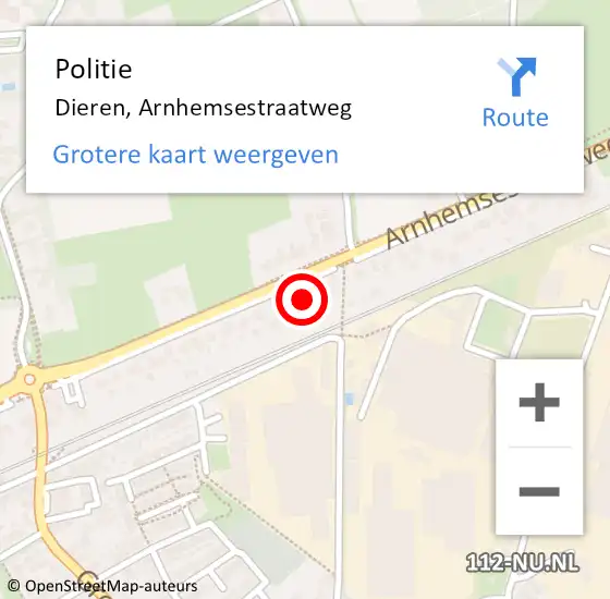 Locatie op kaart van de 112 melding: Politie Dieren, Arnhemsestraatweg op 22 februari 2022 18:47