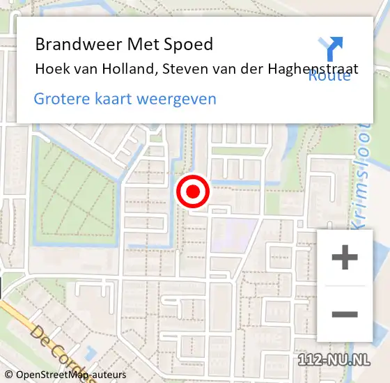 Locatie op kaart van de 112 melding: Brandweer Met Spoed Naar Hoek van Holland, Steven van der Haghenstraat op 22 februari 2022 18:49