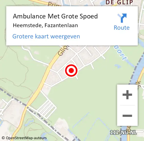 Locatie op kaart van de 112 melding: Ambulance Met Grote Spoed Naar Heemstede, Fazantenlaan op 22 februari 2022 18:49