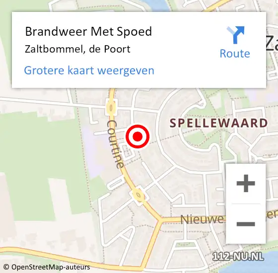 Locatie op kaart van de 112 melding: Brandweer Met Spoed Naar Zaltbommel, de Poort op 22 februari 2022 18:55