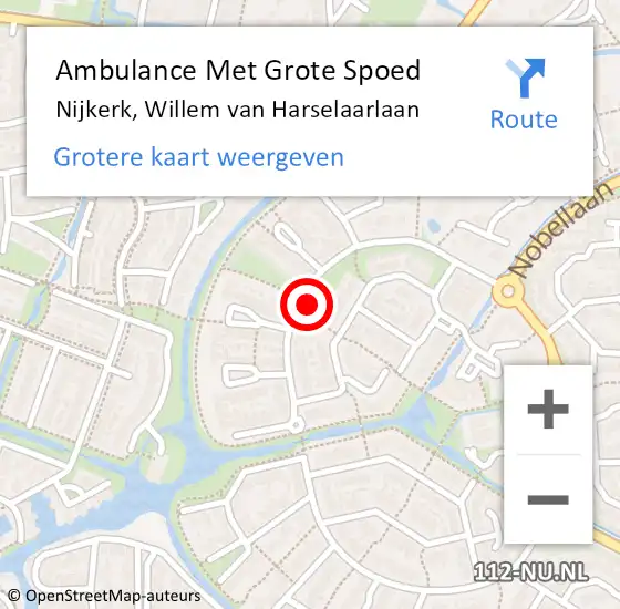 Locatie op kaart van de 112 melding: Ambulance Met Grote Spoed Naar Nijkerk, Willem van Harselaarlaan op 22 februari 2022 18:59